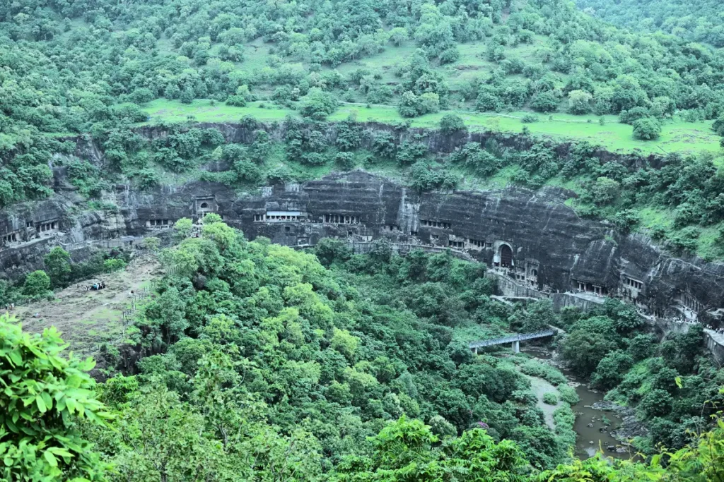 Ancient Buddhist rock-cut cave paintings inside Ajanta Caves Aurangabad Maharashtra
