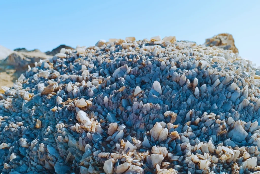 A close-up shot of crystals formed due to volcanic activity