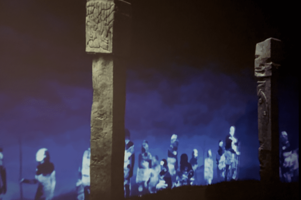 A immersive experience of Gobekli Tepe stone pillars standing tall and marking a sacred gathering space
