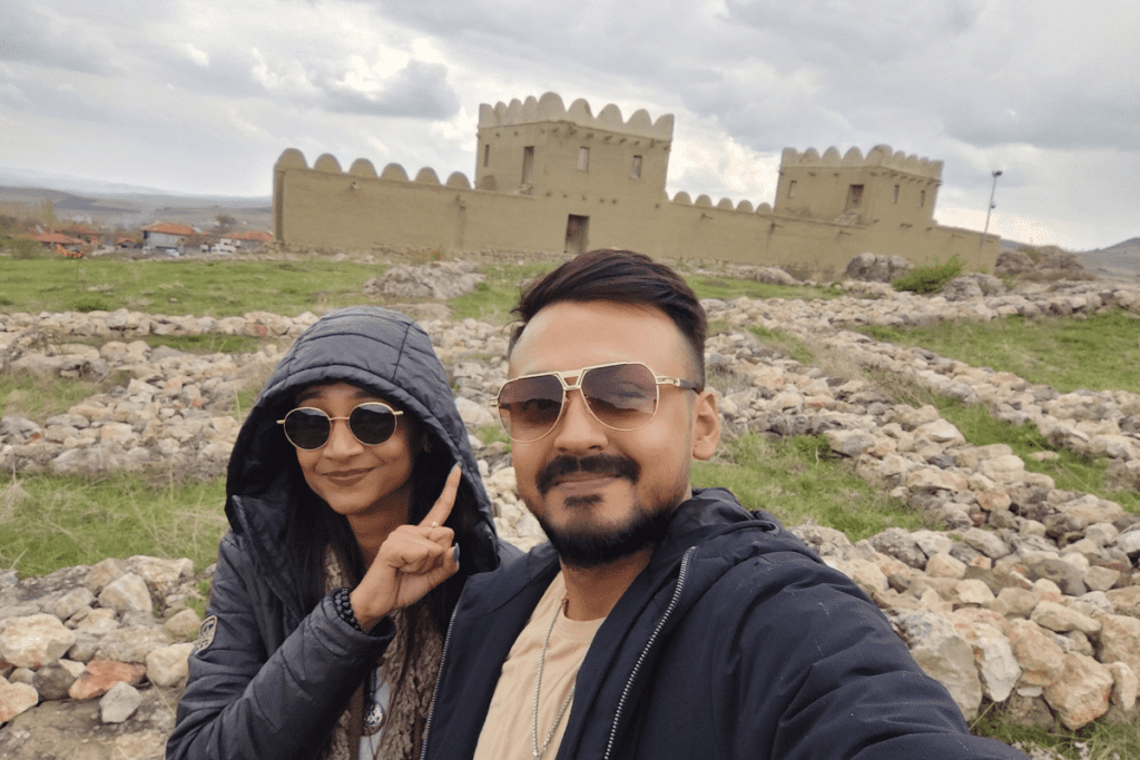 A close-up shot of Akash and Sumana, at the Lower city in Hattusa
