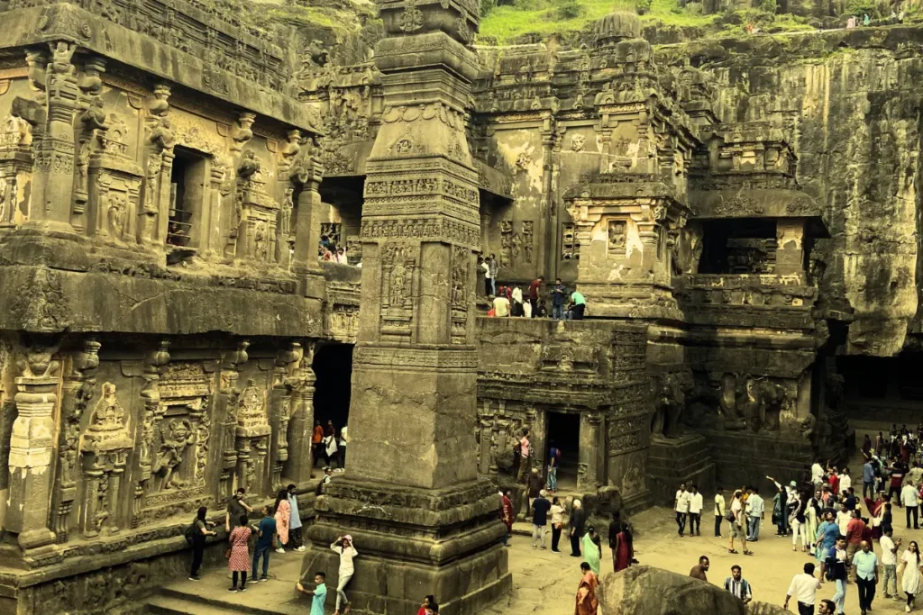 Kailasa Temple at Ellora Caves carved from single rock Maharashtra one of the largest monolithic structures in the world
