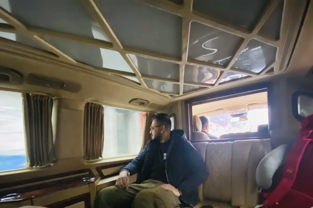 inside a Limousine car looking through the window