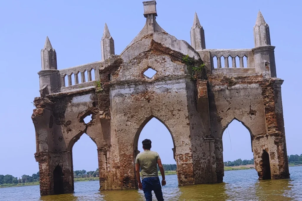 Ruins of Shettihalli Rosary Church partially submerged in Hemavathi reservoir Karnataka