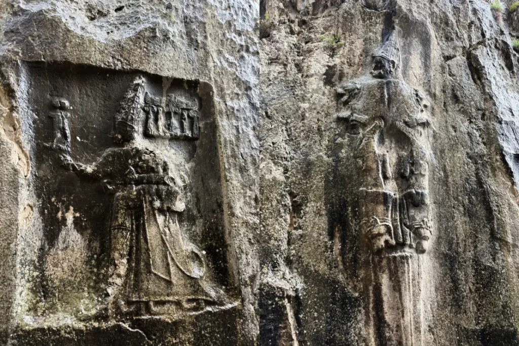 Carvings of YAZILIKAYA explaining the protective role of the Hittite warrior god.
