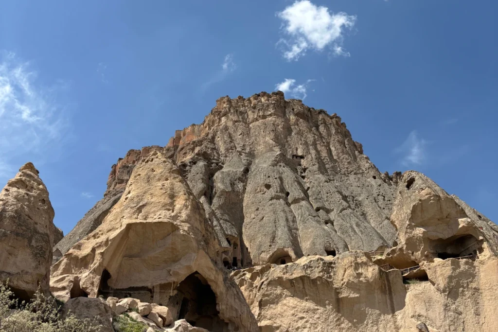 Selime Monastery 1 Panoramic view of the towering, carved volcanic rock formations and cave dwellings of Selime Monastery.